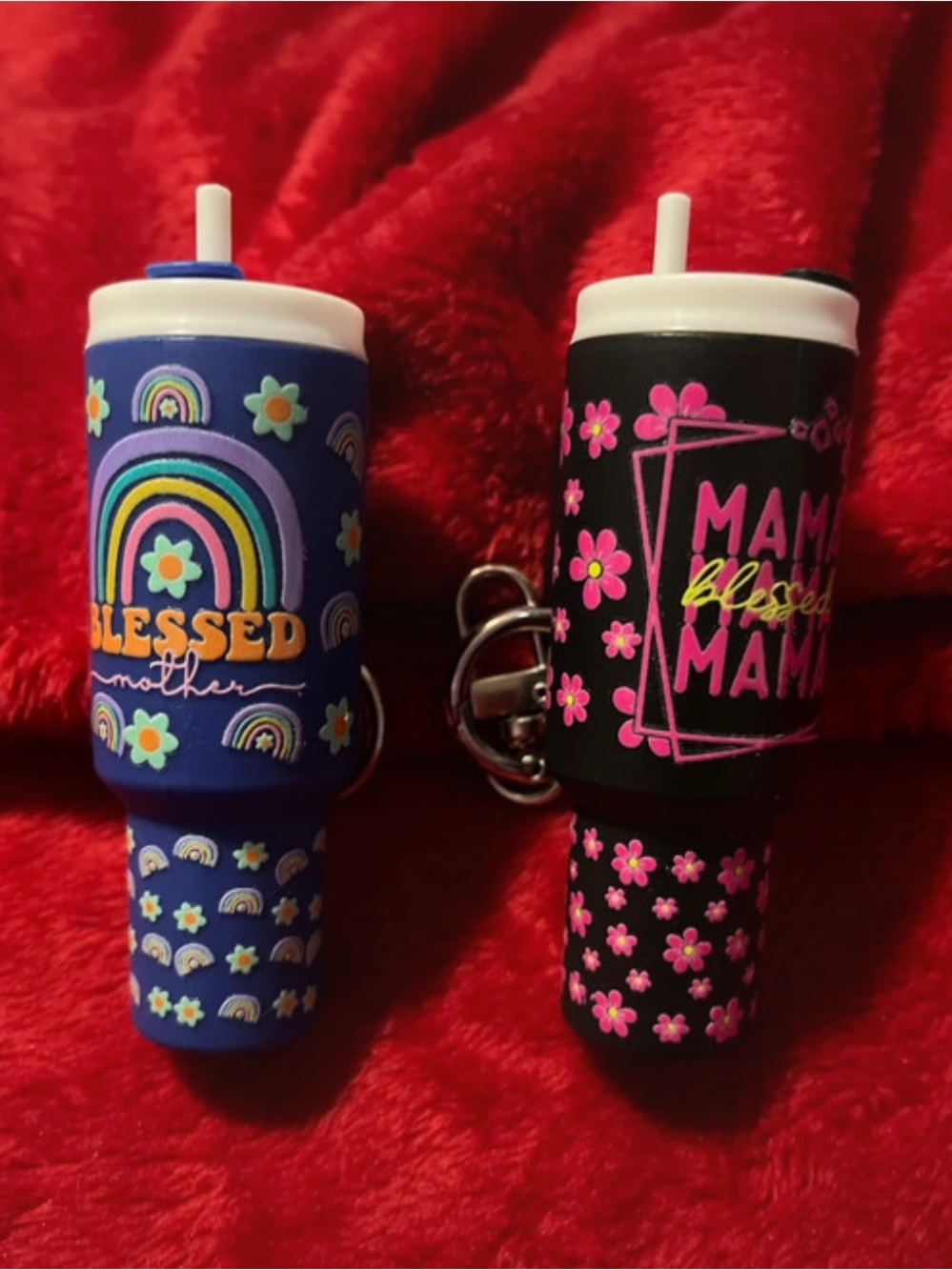 Blessed Mama Mini Tumbler Chapstick Holder Keychain Set - Blue & Black